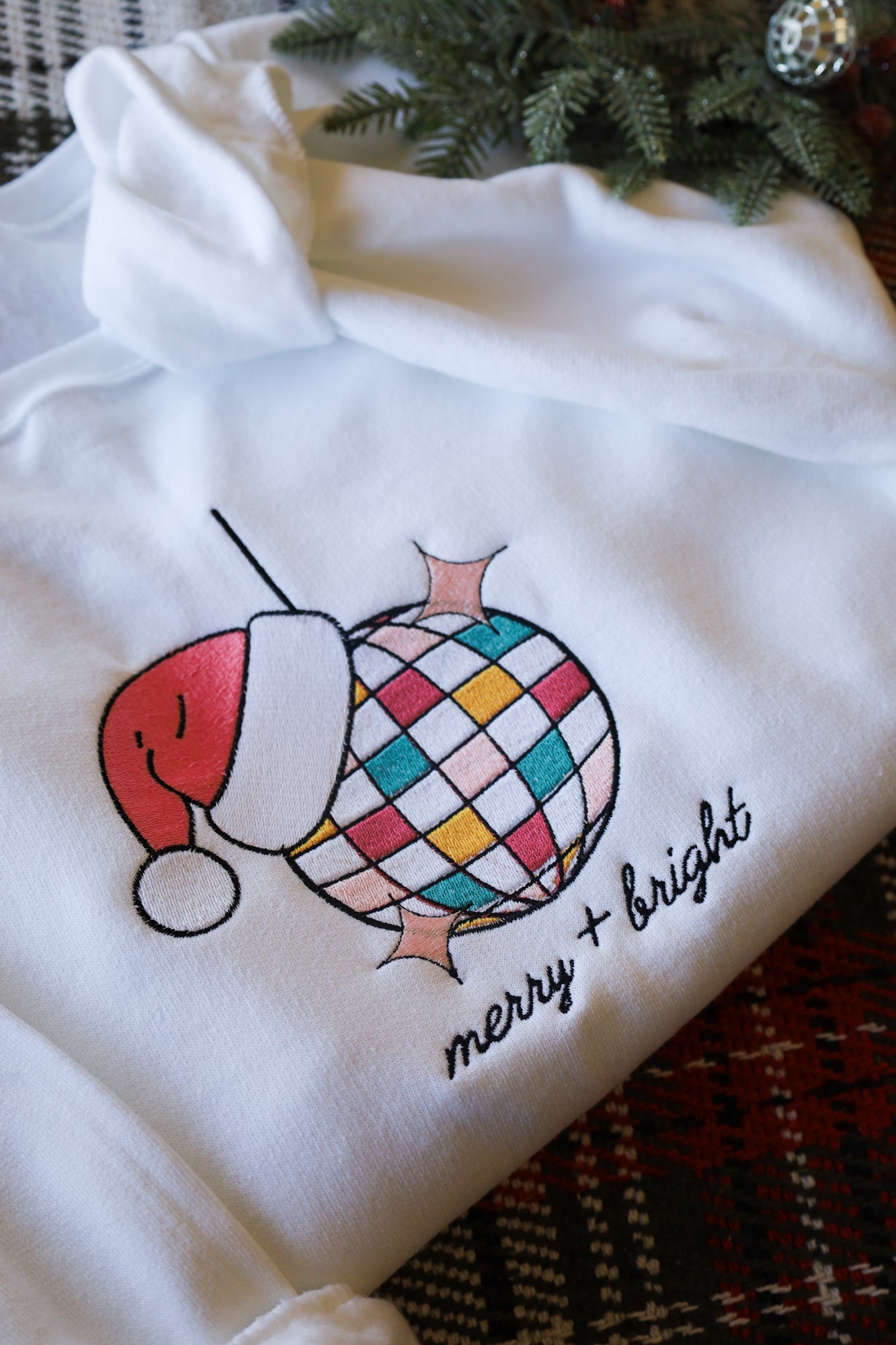 Merry + Bright Disco Embroidered Sweatshirt | Christmas Sweatshirt