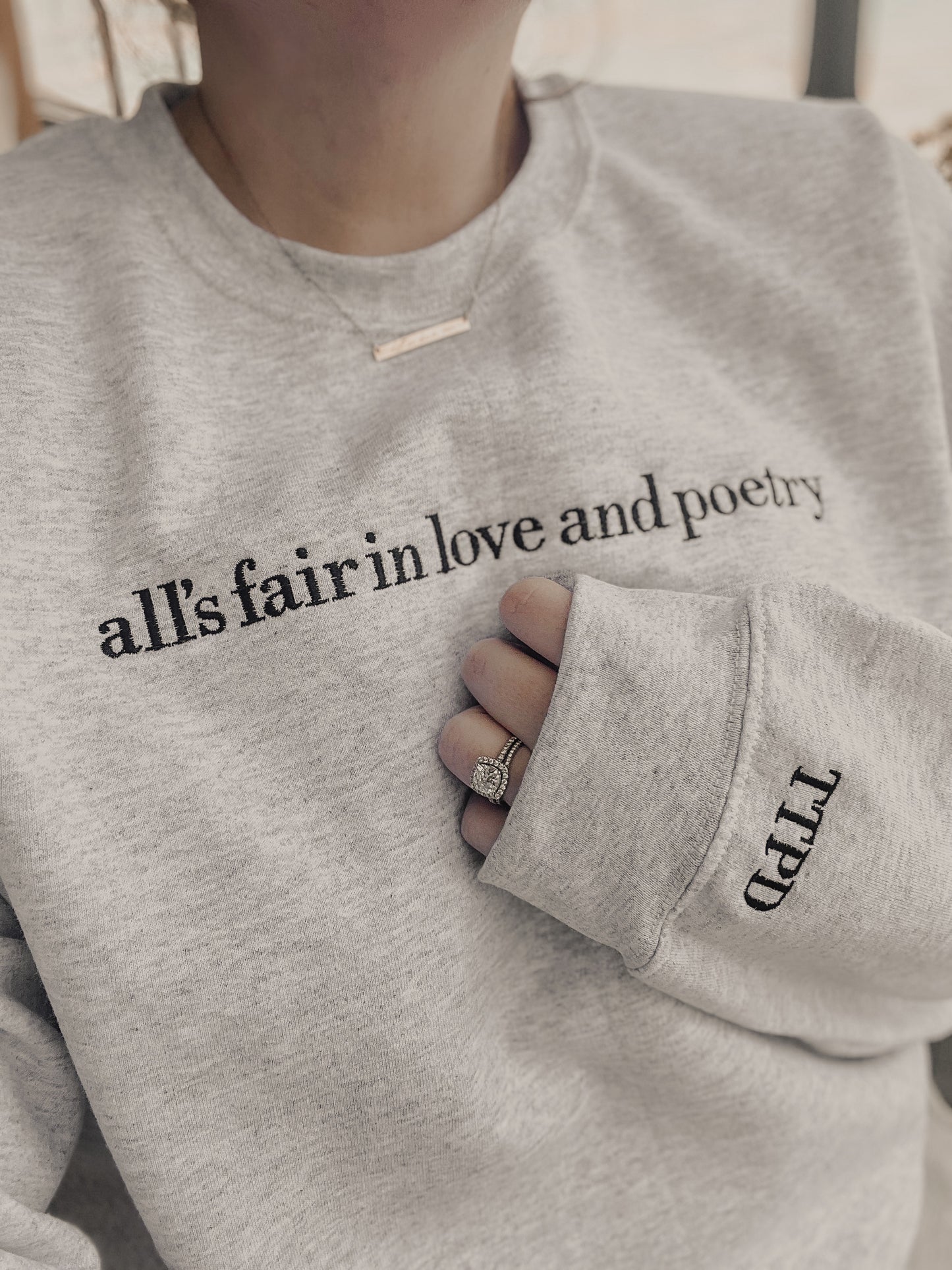 All’s Fair in Love and Poetry Embroidered Crewneck | TTPD Inspired Sweatshirt | Tourtured Poets Inspired Sweatshirt