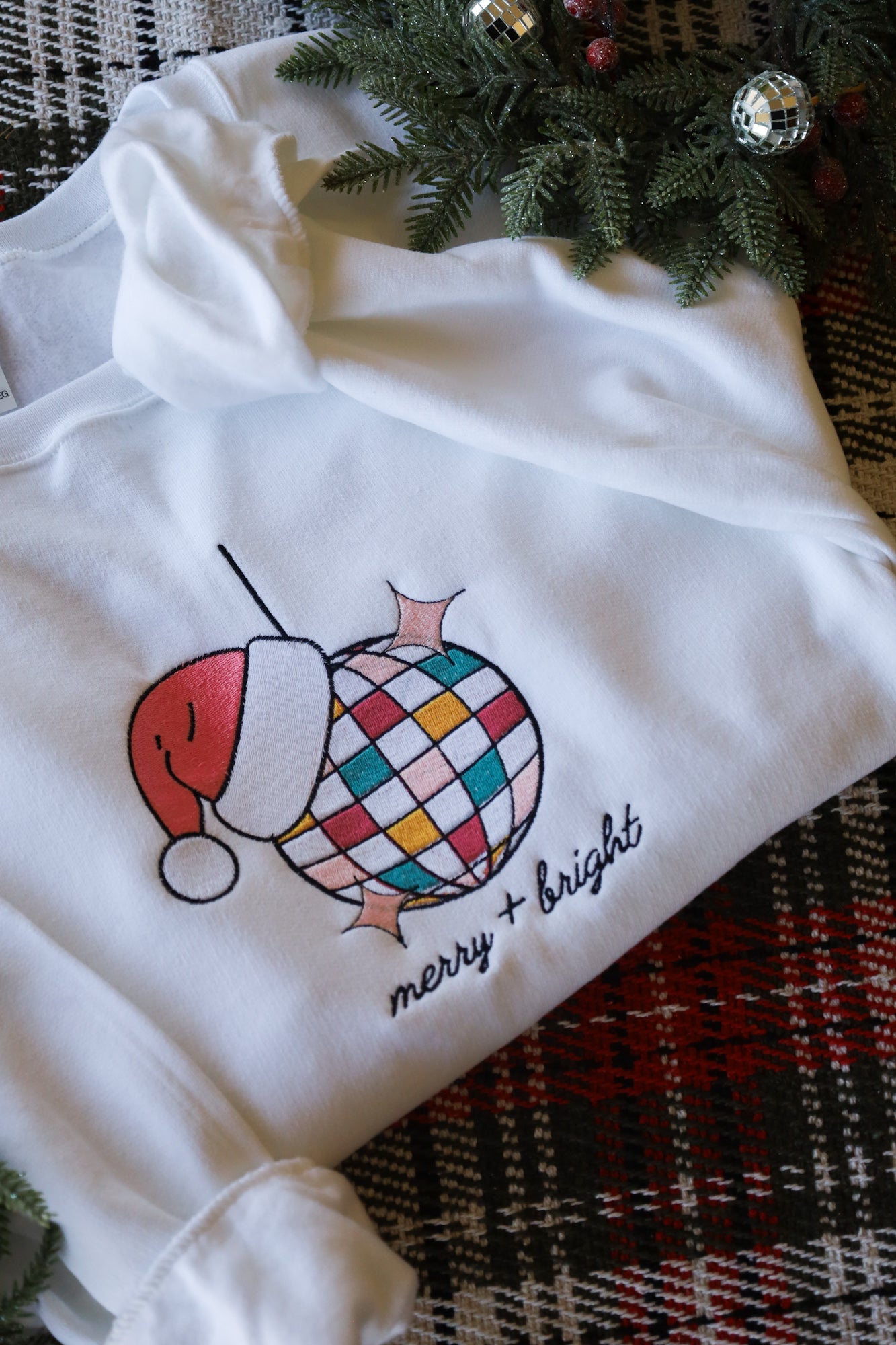 Merry + Bright Disco Embroidered Sweatshirt | Christmas Sweatshirt