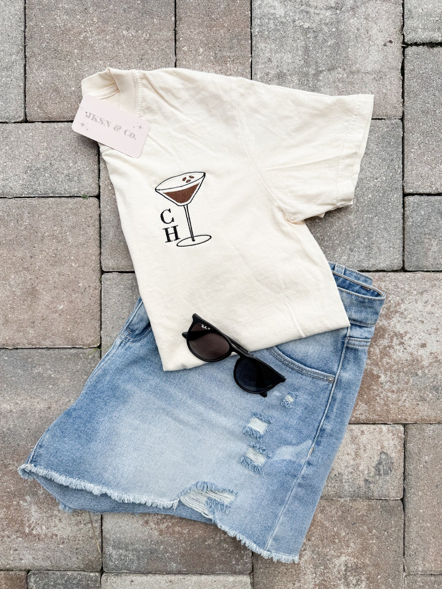 Embroidered Espresso Martini Monogram Comfort Colors Tee - Customizable