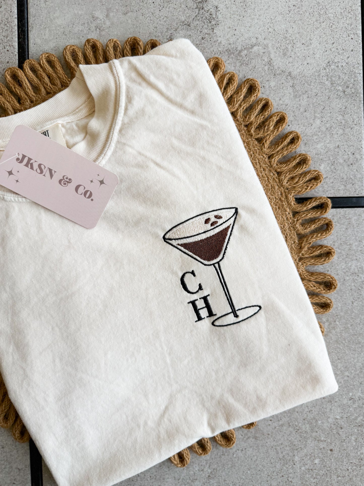 Embroidered Espresso Martini Monogram Comfort Colors Tee - Customizable