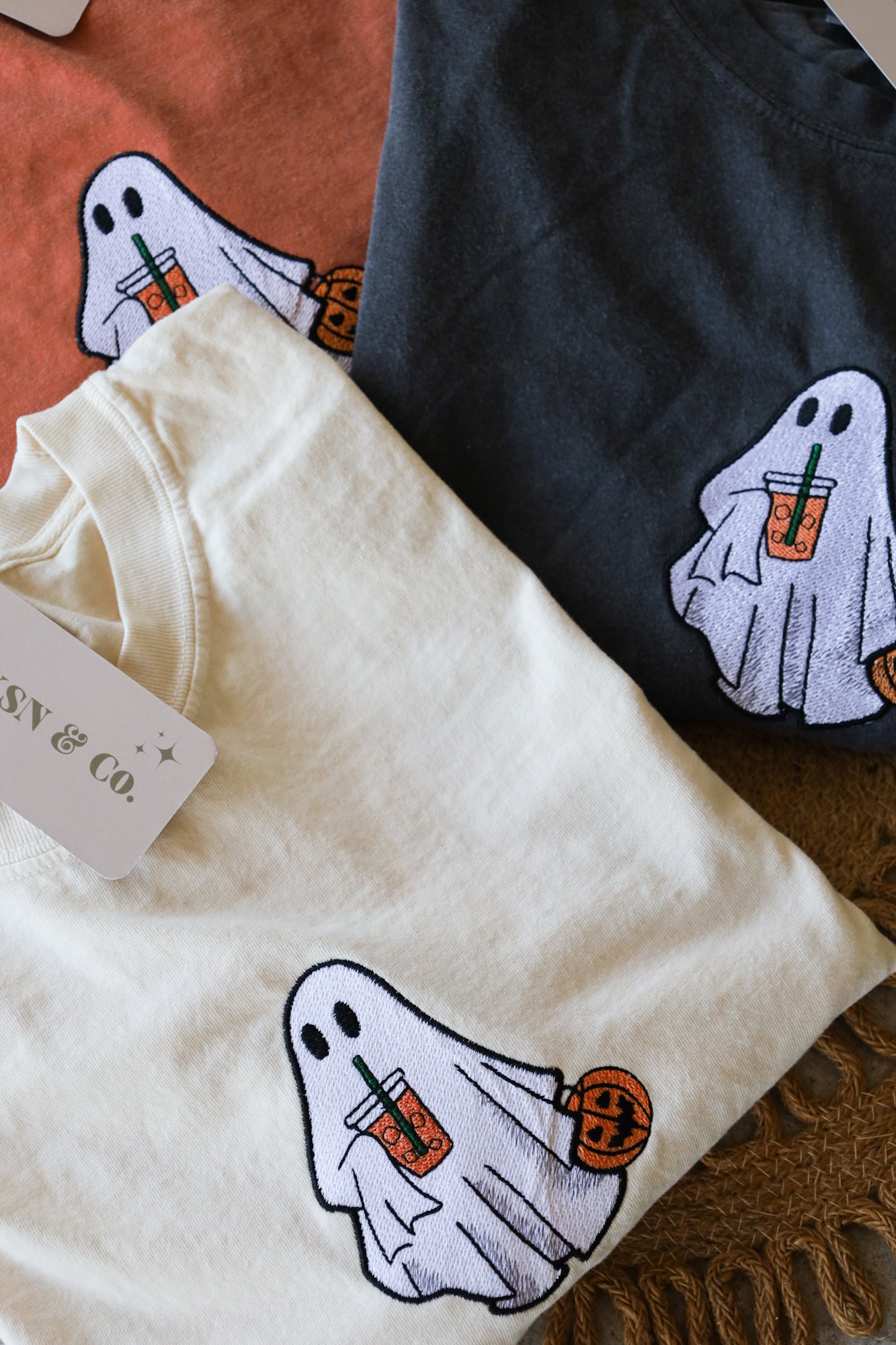 Iced Coffee Ghost Embroidered Tee -- Comfort Colors Tee, Short Sleeve Tee, Spooky SZN, Coffee Lover, Halloween Tee, Spooky