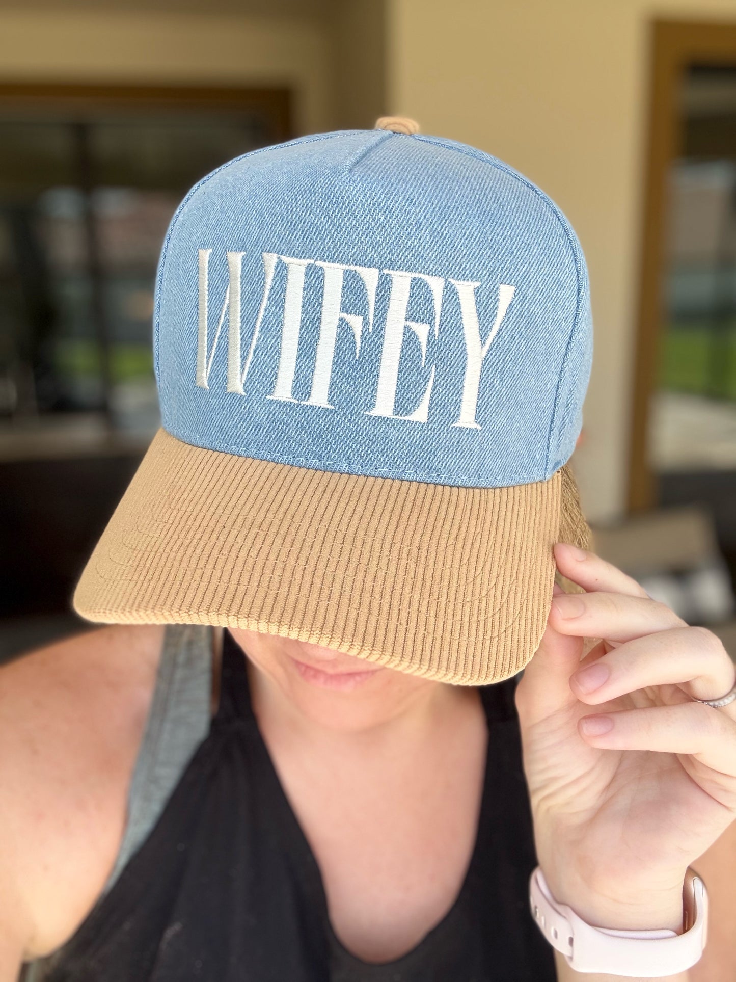 Wifey Embroidered Corduroy Denim Hat