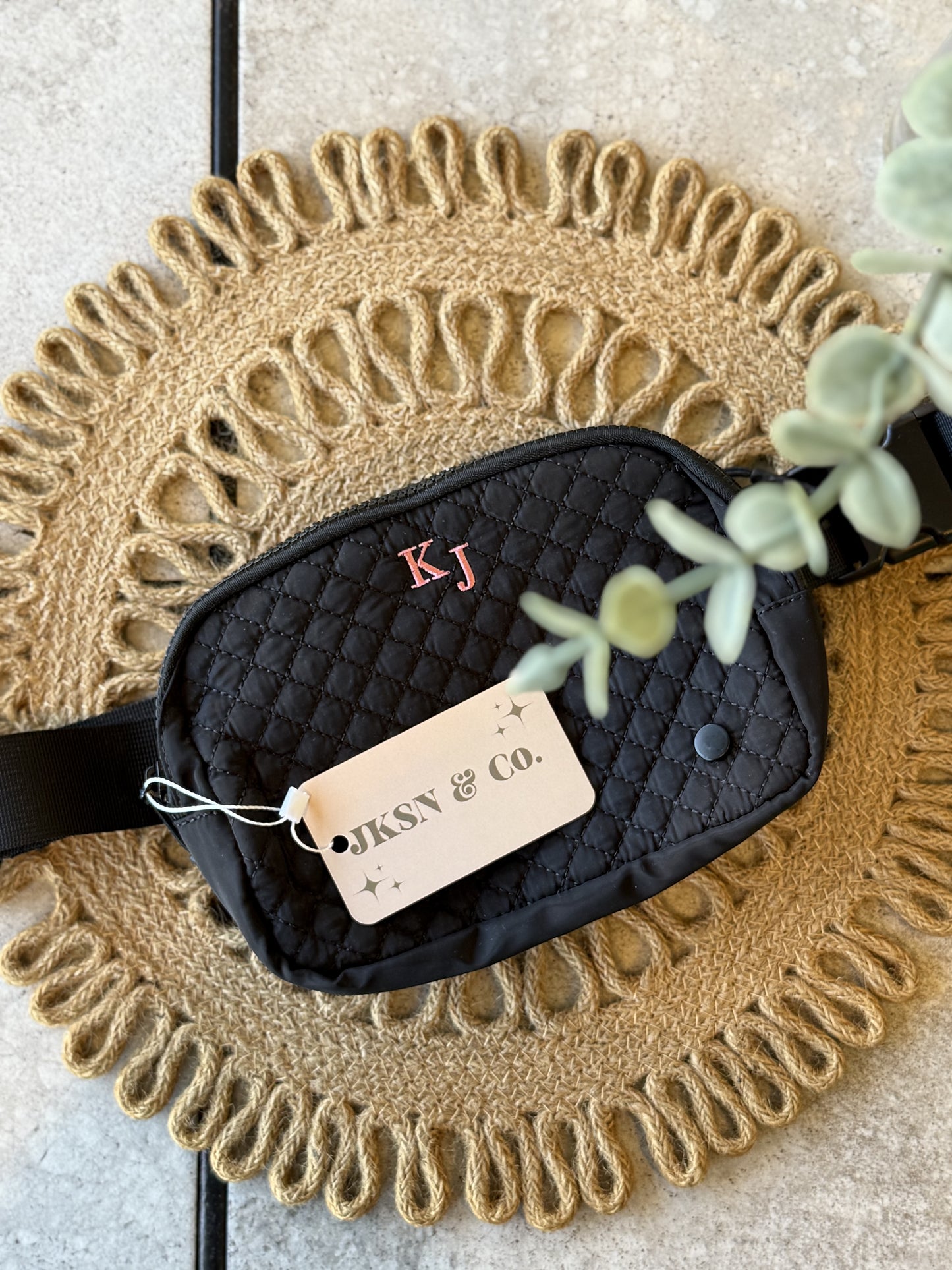 Quilted Embroidered Belt Bag -- Custom Monogram Belt Bag