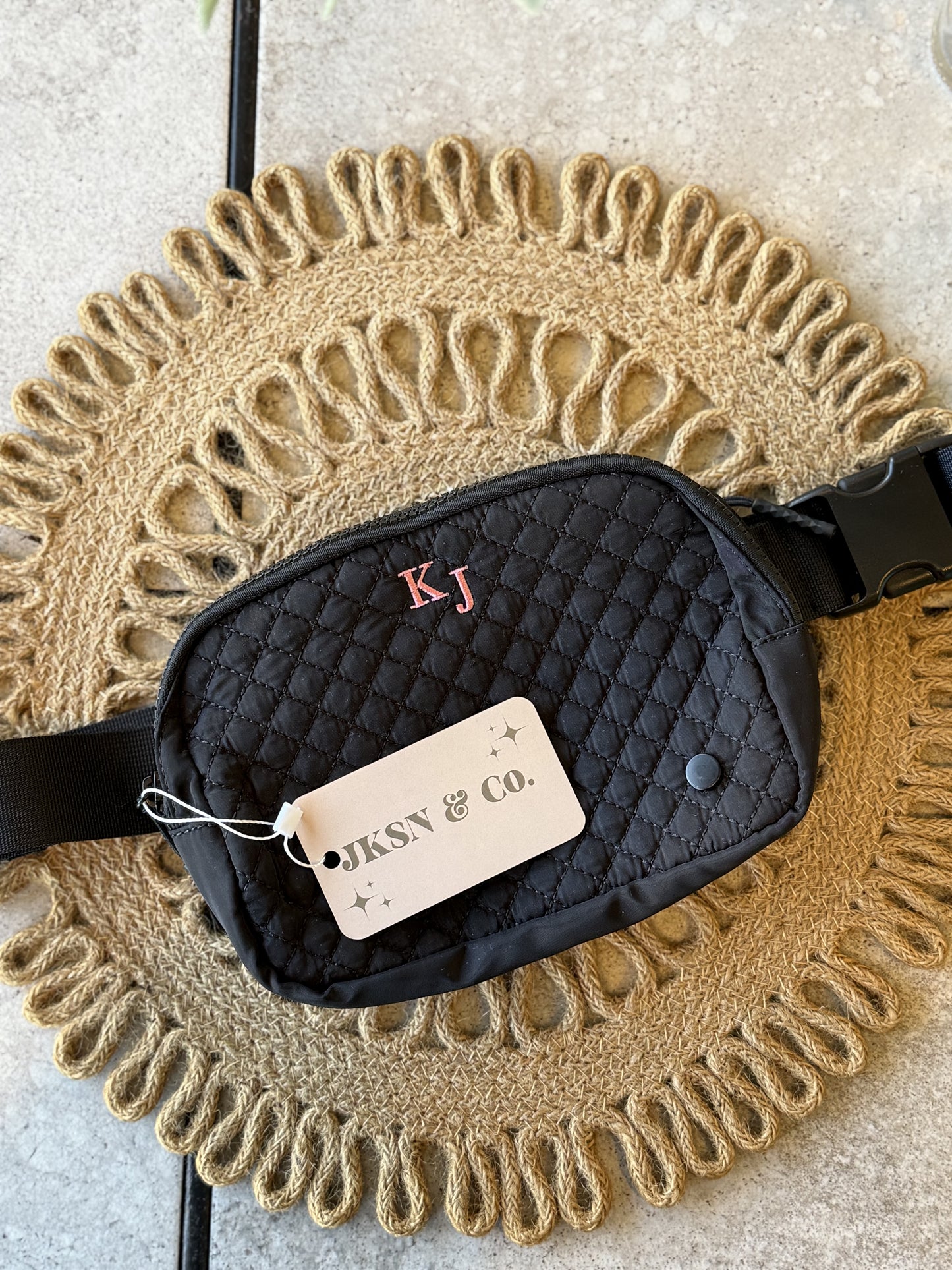 Quilted Embroidered Belt Bag -- Custom Monogram Belt Bag