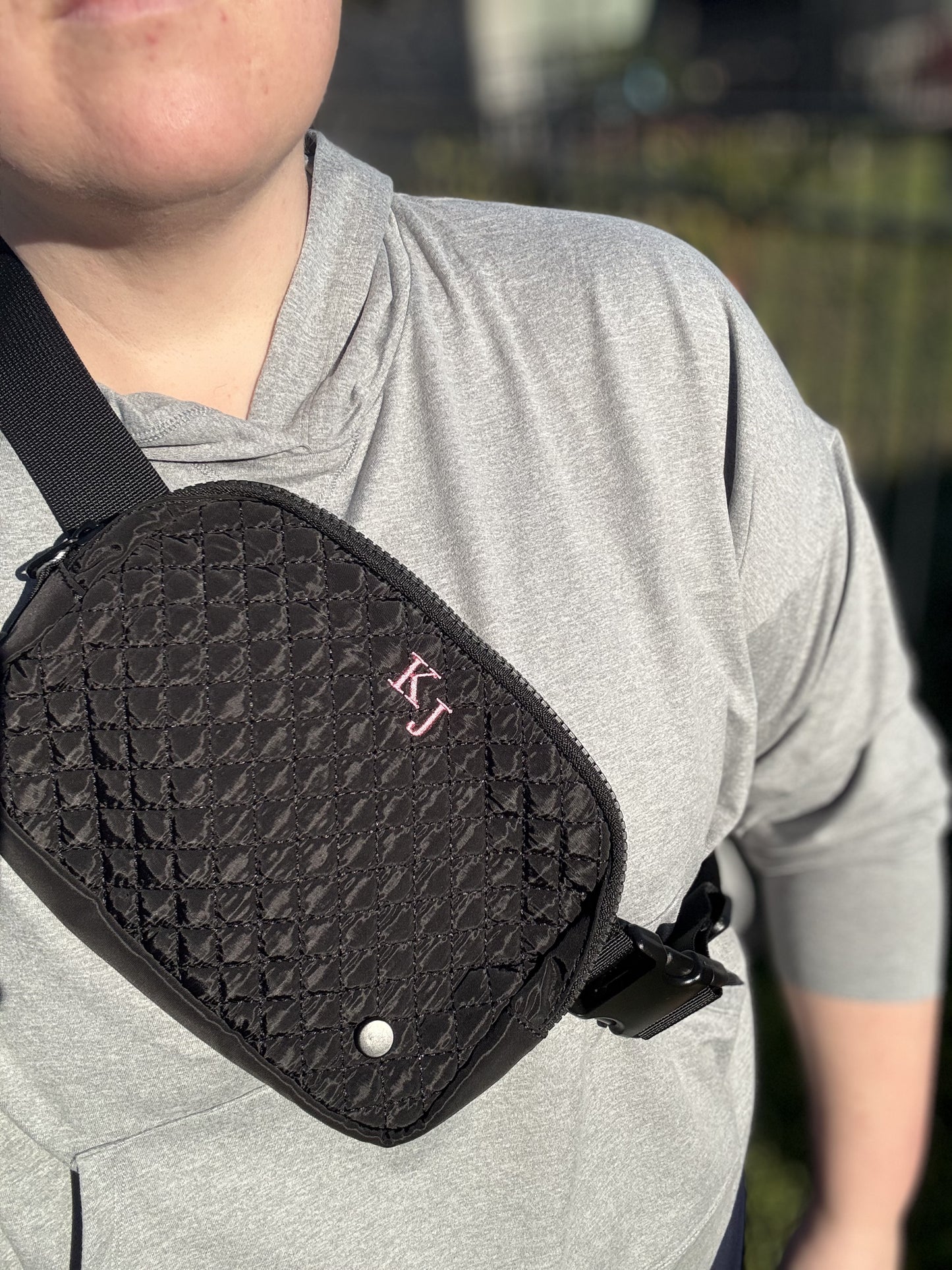 Quilted Embroidered Belt Bag -- Custom Monogram Belt Bag