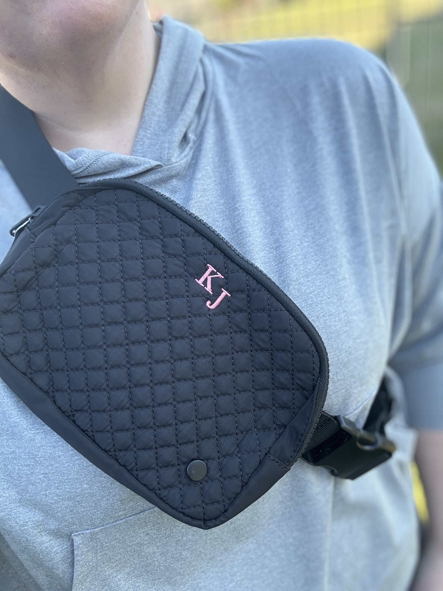 Quilted Embroidered Belt Bag -- Custom Monogram Belt Bag
