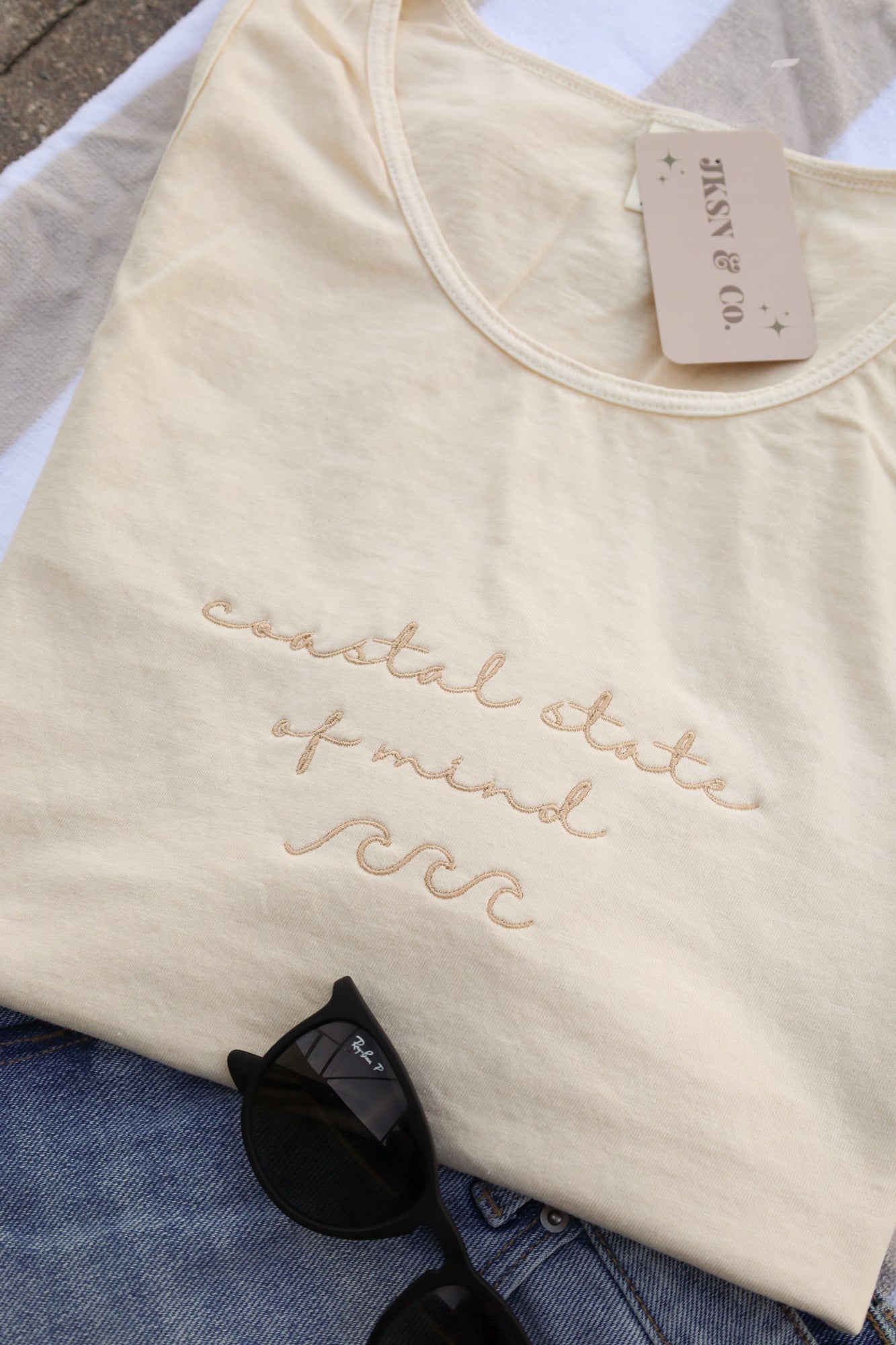 Embroidered "Coastal State of Mind" Comfort Colors Tank Top -- Beach Tank