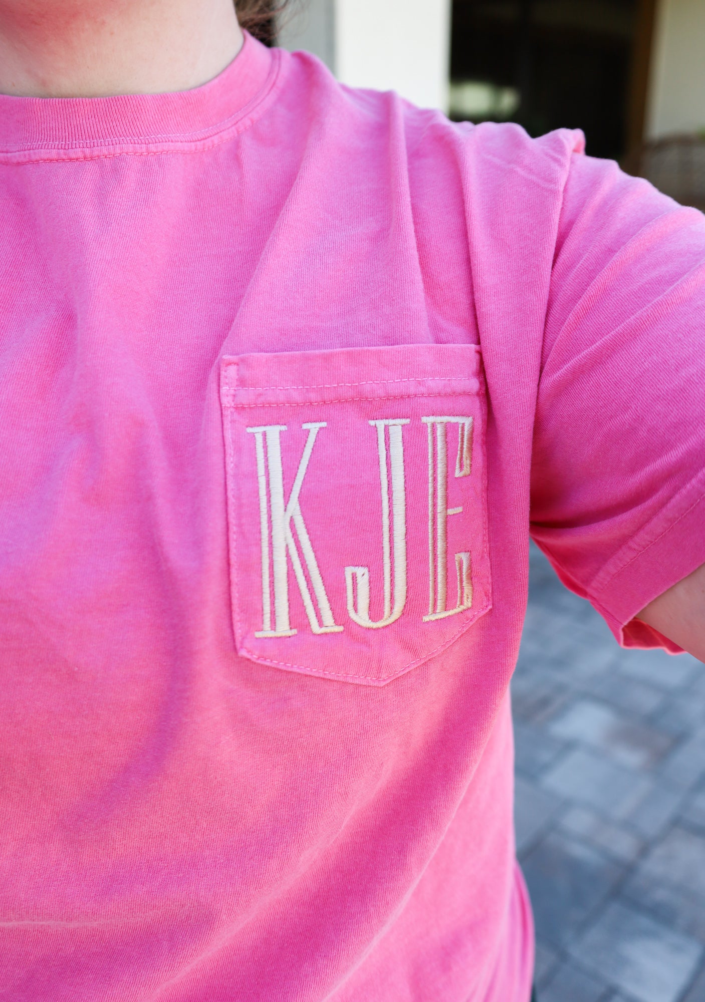 CUSTOMIZABLE Embroidered Pocket Monogram Tee-- Comfort Colors Tee
