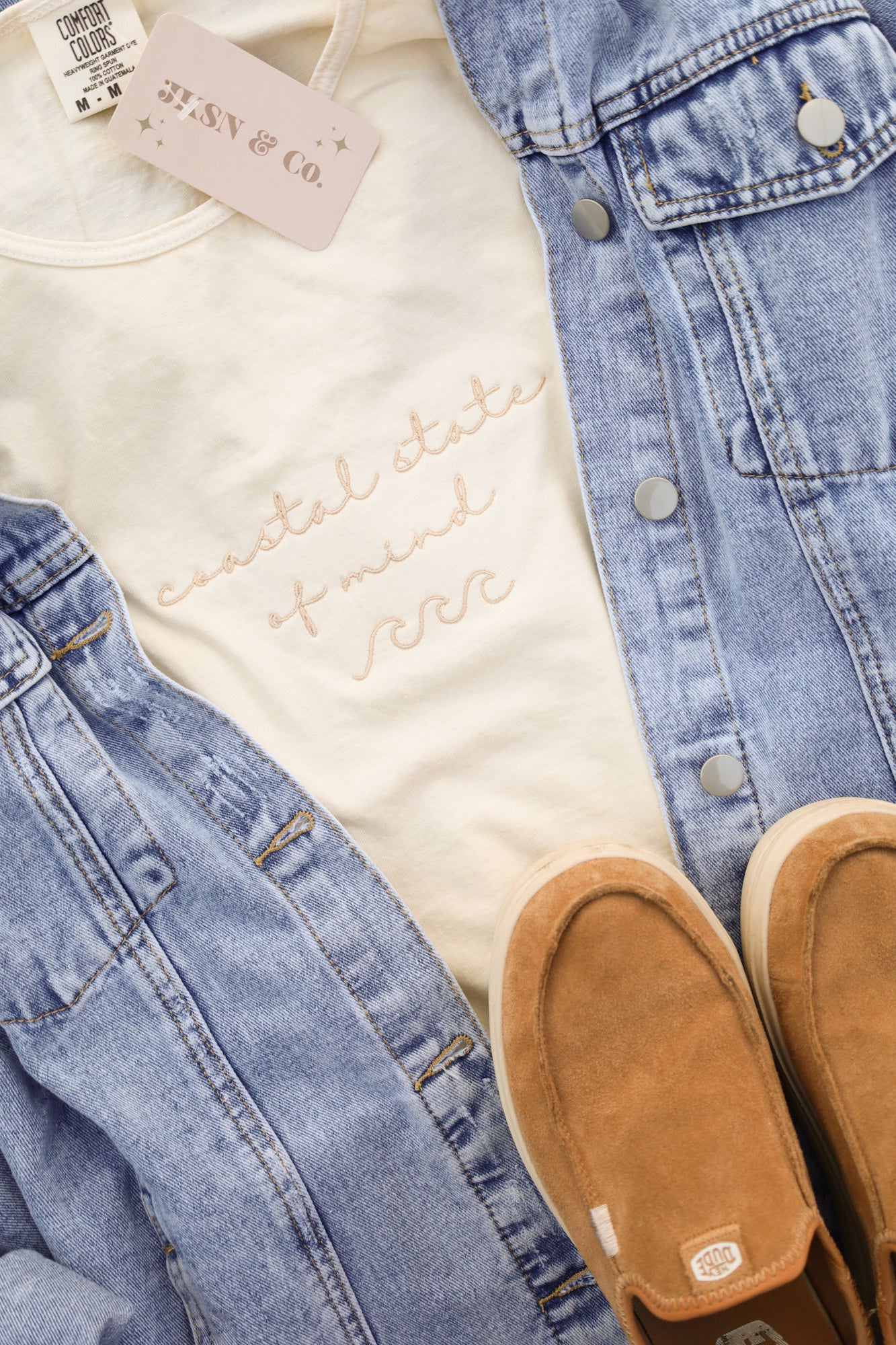 Embroidered "Coastal State of Mind" Comfort Colors Tank Top -- Beach Tank