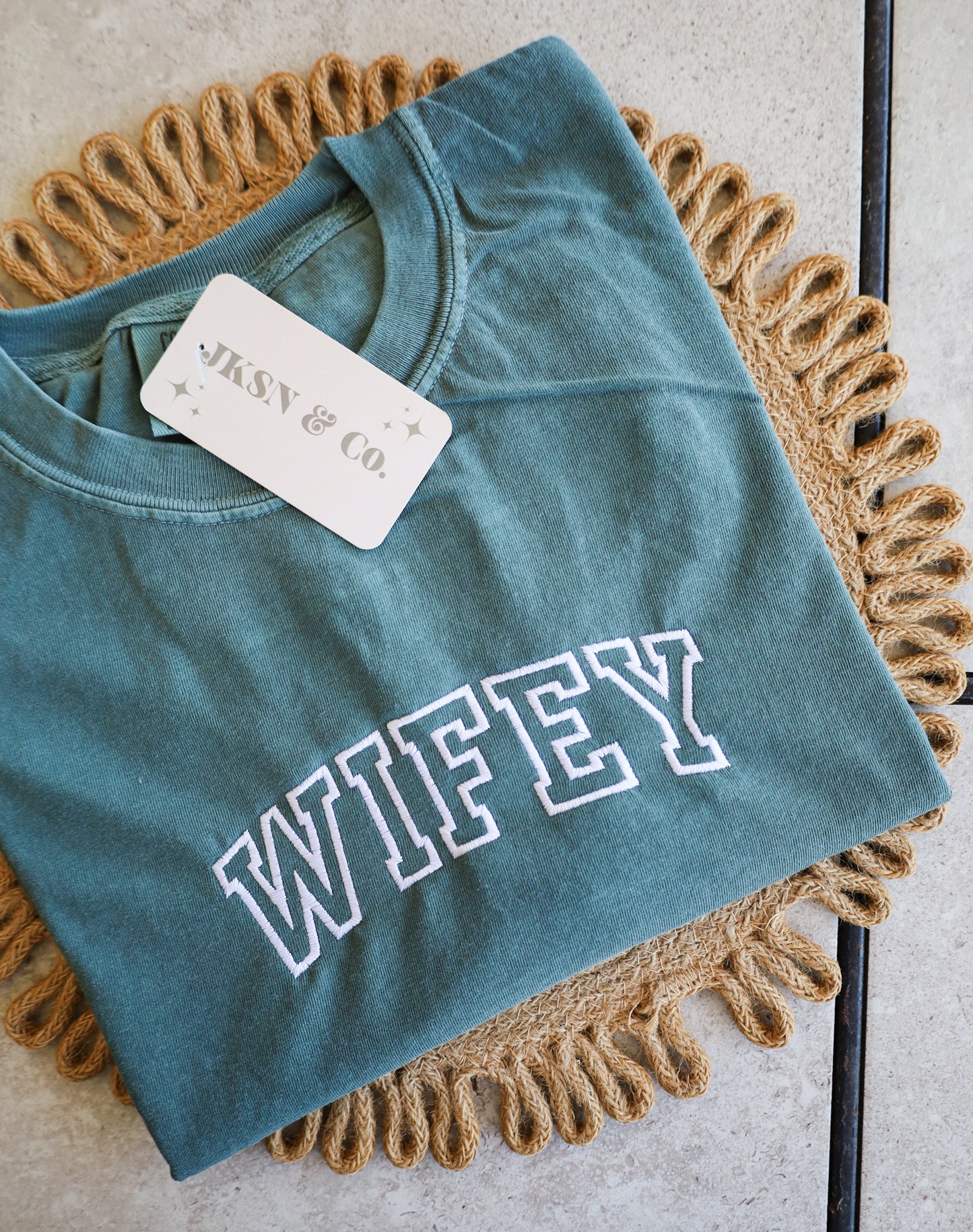 Customizable Wifey Embroidered Comfort Colors Tee --Mrs. Tee, Gift for Bride