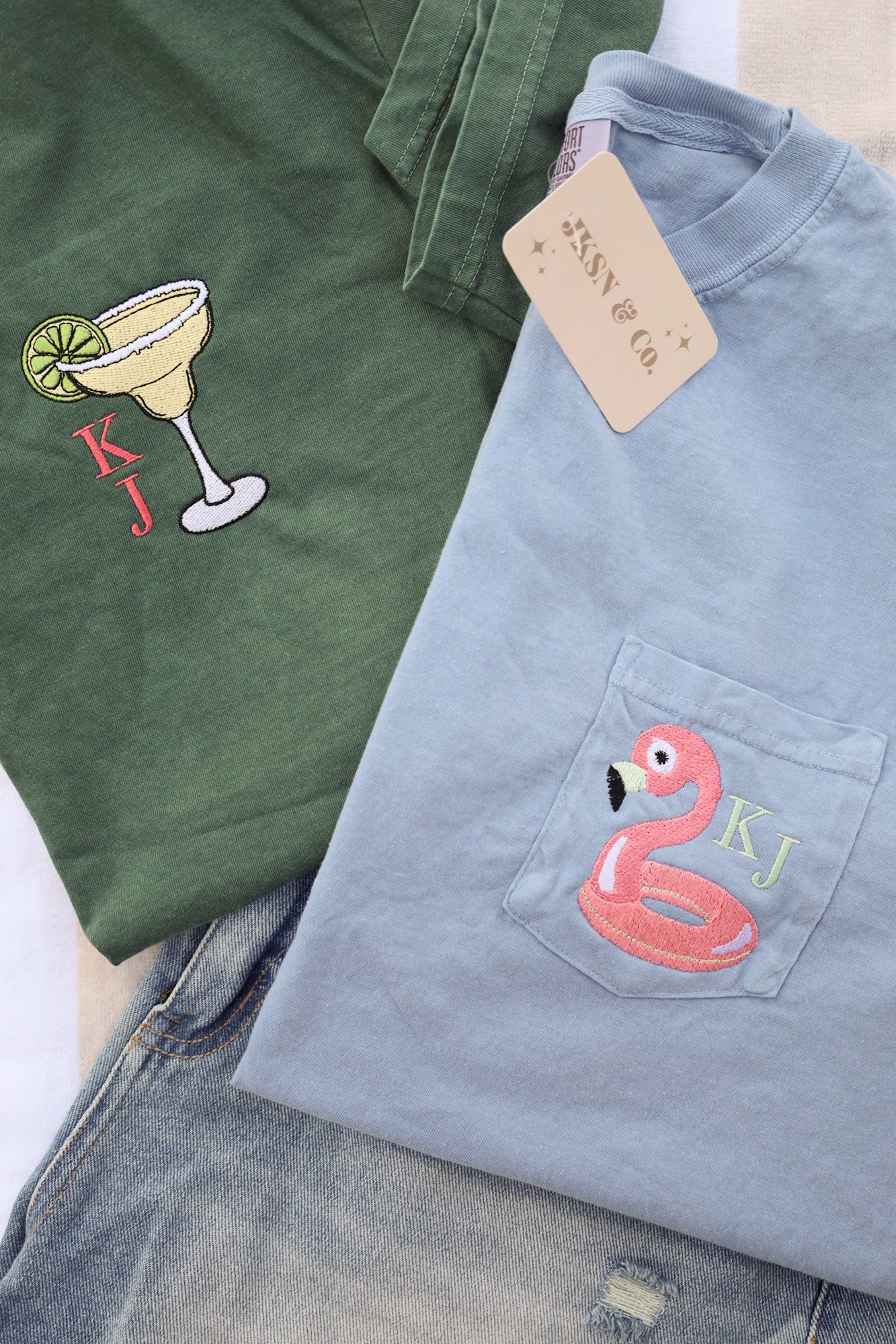 CUSTOMIZABLE Embroidered Margarita Monogram Comfort Colors Tee -- Summer Tee