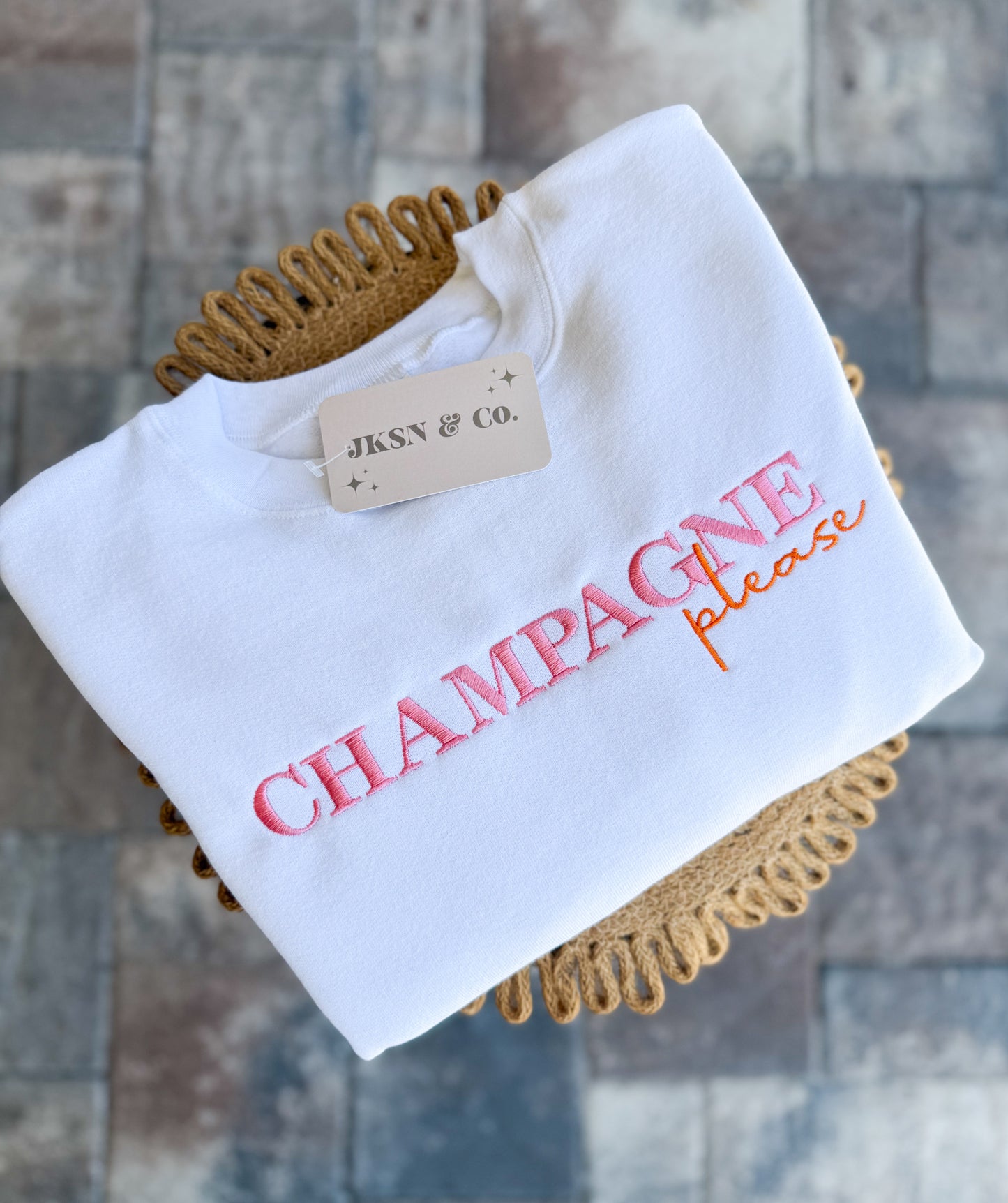 Embroidered Champagne Please Embroidered Light Crewneck