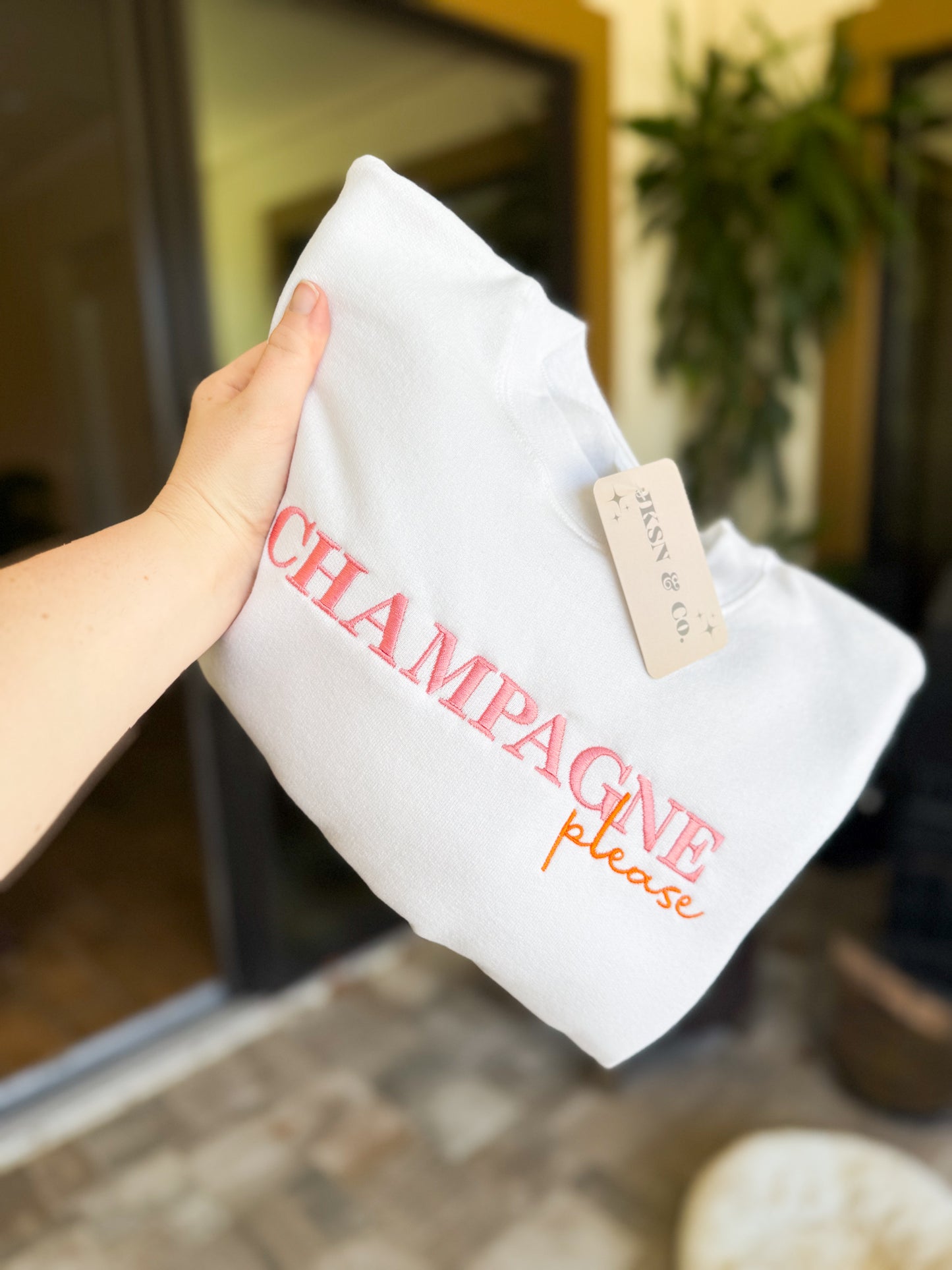 Embroidered Champagne Please Embroidered Light Crewneck