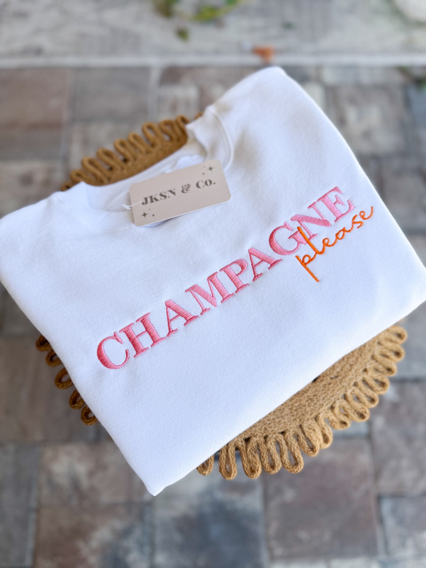 Embroidered Champagne Please Embroidered Light Crewneck