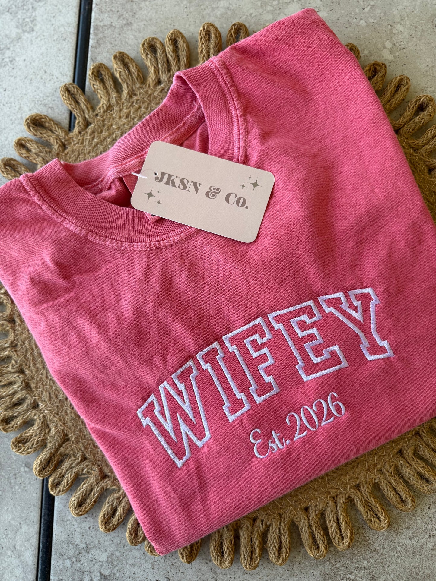 Customizable Wifey Embroidered Comfort Colors Tee --Mrs. Tee, Gift for Bride