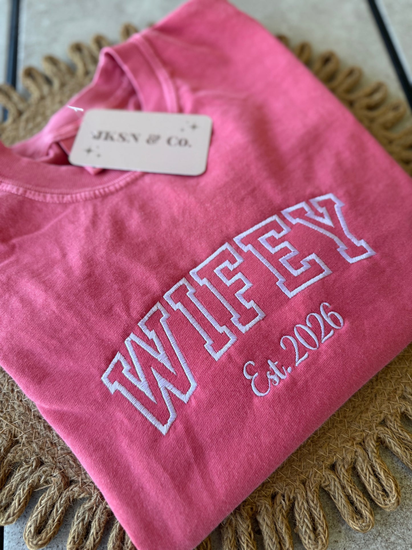 Customizable Wifey Embroidered Comfort Colors Tee --Mrs. Tee, Gift for Bride
