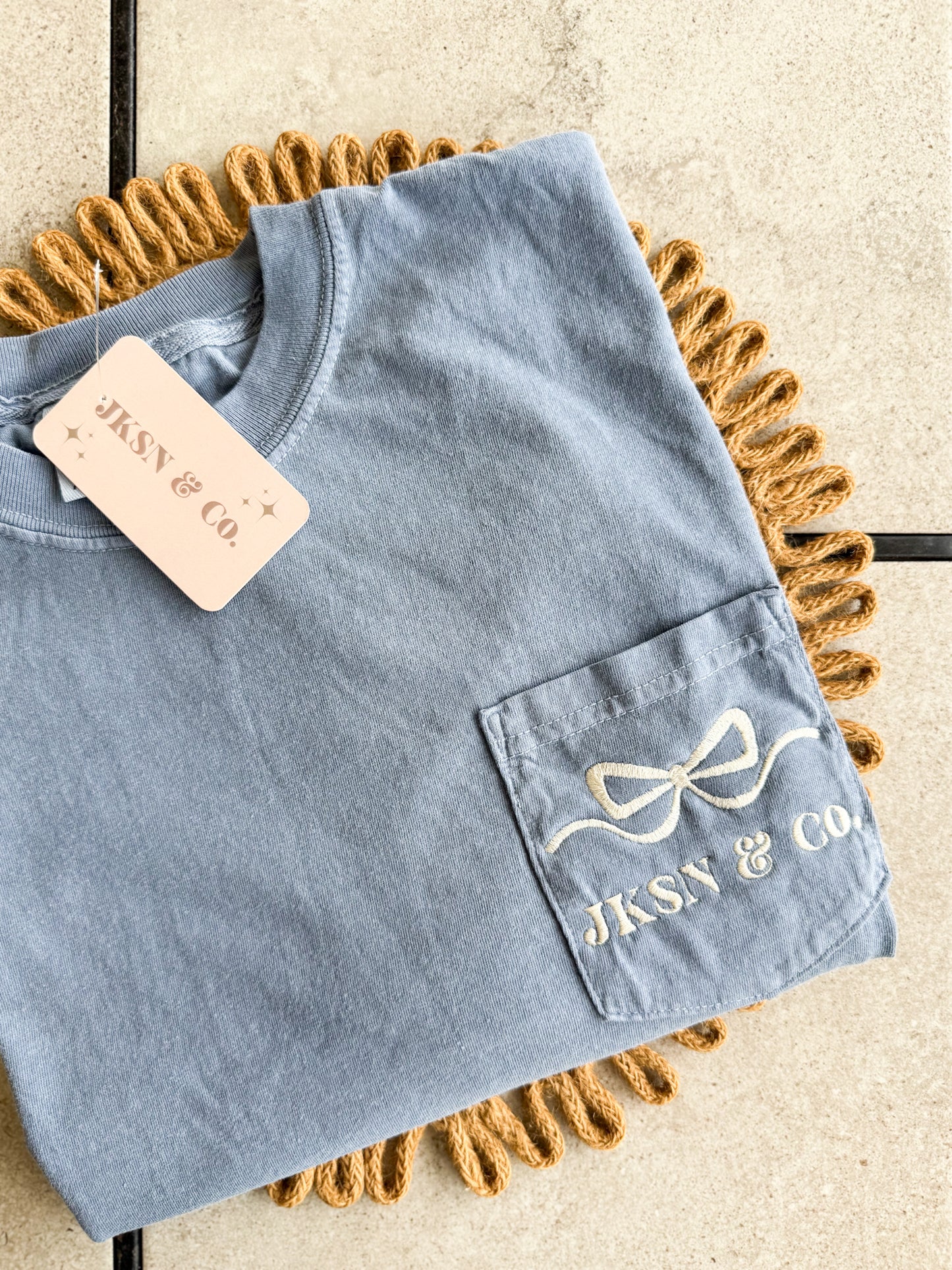 ✨ 2-Year Anniversary ✨ JKSN & Co. Embroidered Comfort Colors Pocket Tee – Custom Color Options