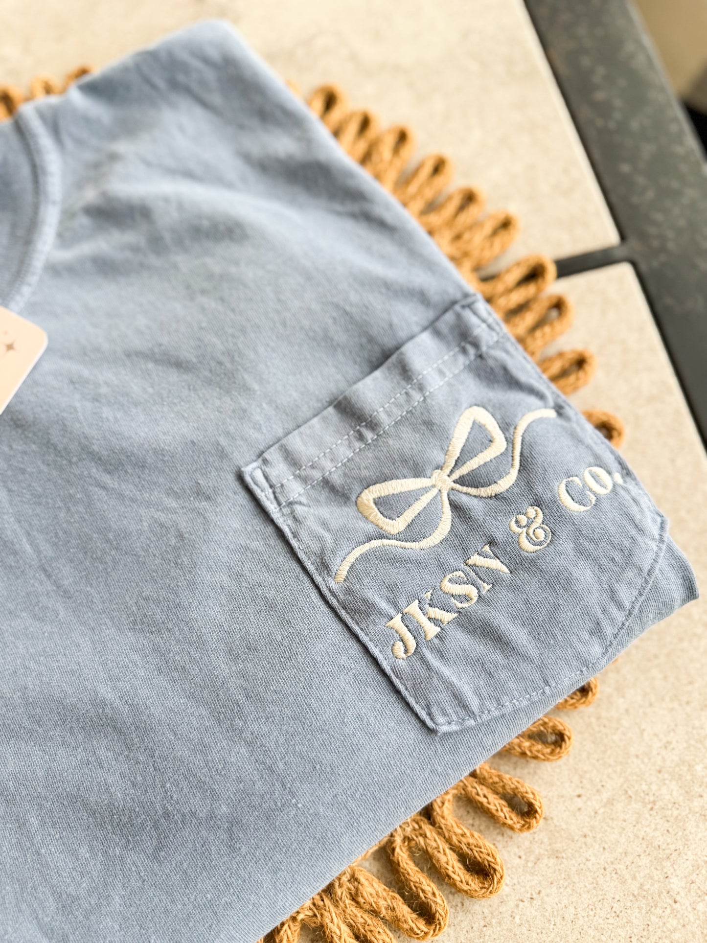 ✨ 2-Year Anniversary ✨ JKSN & Co. Embroidered Comfort Colors Pocket Tee – Custom Color Options