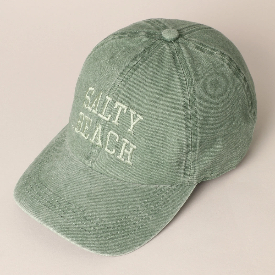 Salty Beach Embroidered Hat – Sage Green Monochrome Dad Cap