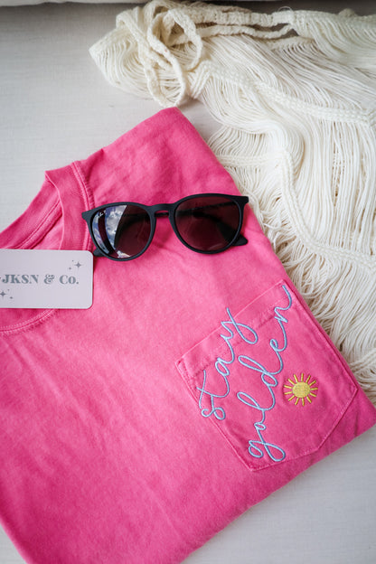 Stay Golden Embroidered Pocket Tee