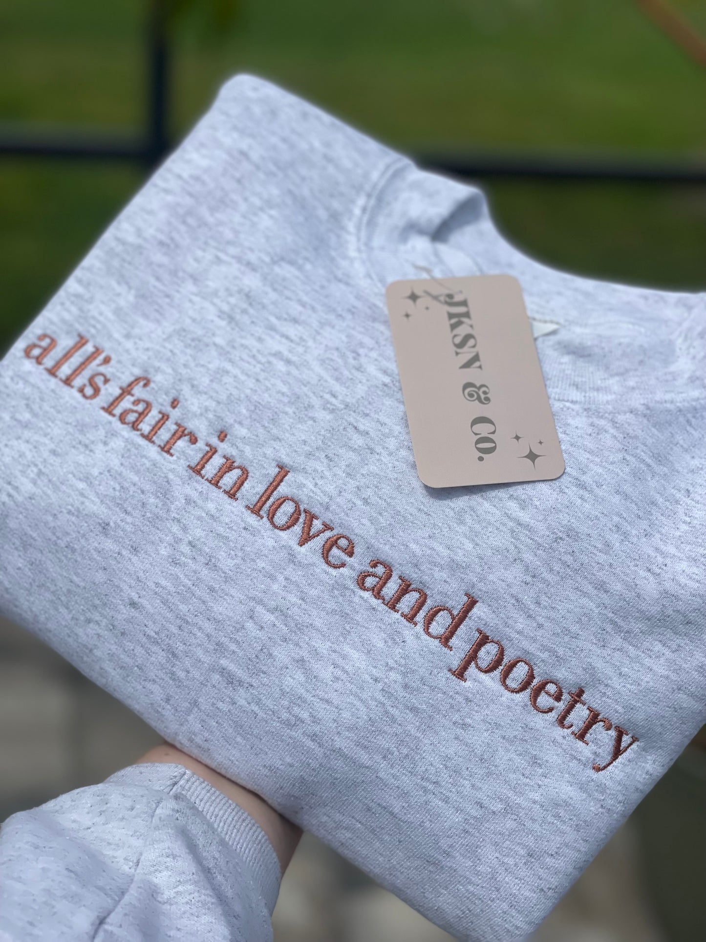 All’s Fair in Love and Poetry Embroidered Crewneck -- TTPD Inspired Sweatshirt, Tourtured Poets Inspired Crewneck