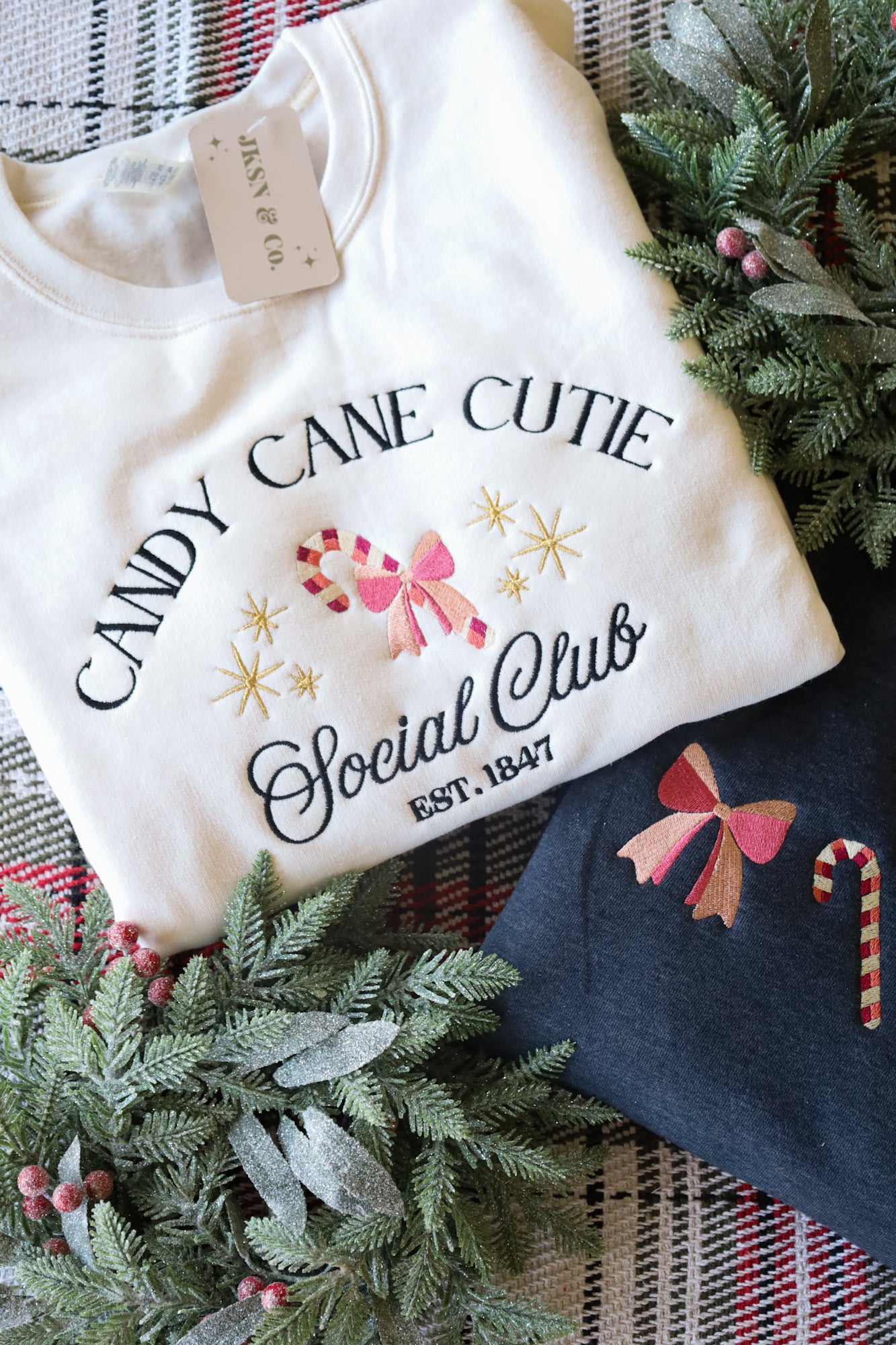 Candy Cane Cutie Social Club Embroidered Crewneck -- Christmas Embroidered Sweatshirt