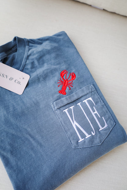 Lobster Monogram Embroidered Pocket Tee