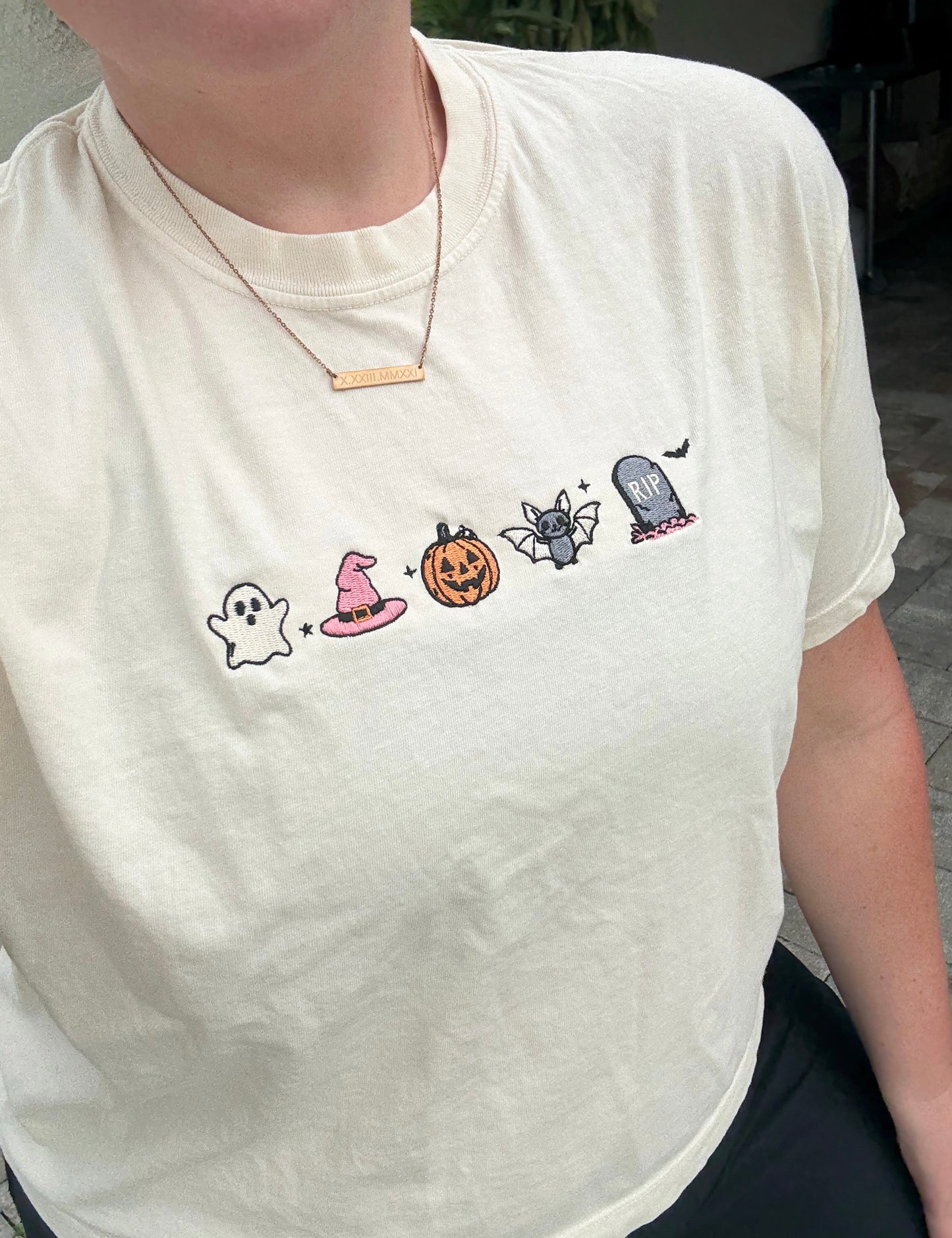 Halloween Mini Icons Embroidered Comfort Colors Tee — Customizable