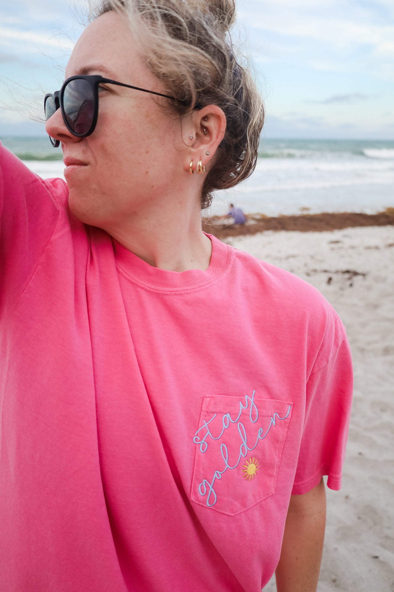 Stay Golden Embroidered Pocket Tee