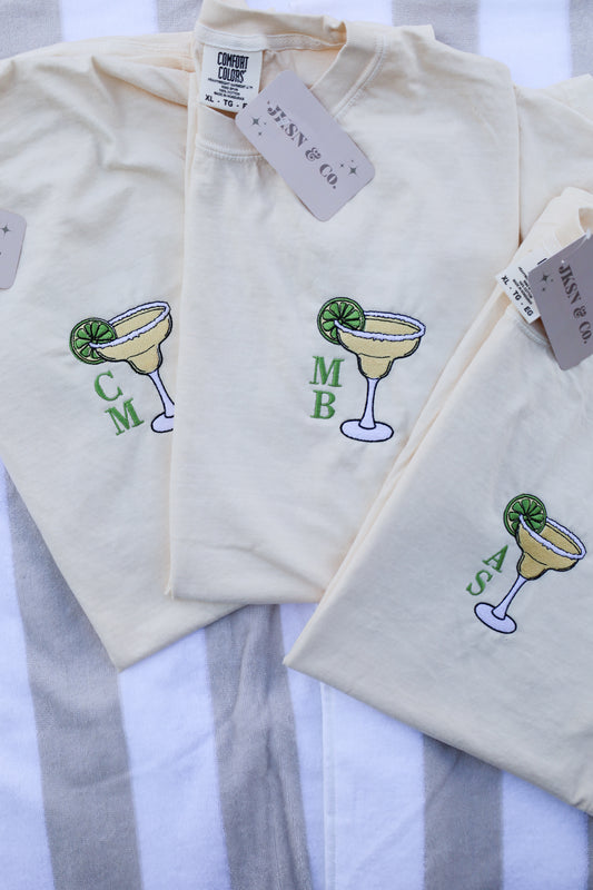 CUSTOMIZABLE Embroidered Margarita Monogram Comfort Colors Tee -- Summer Tee