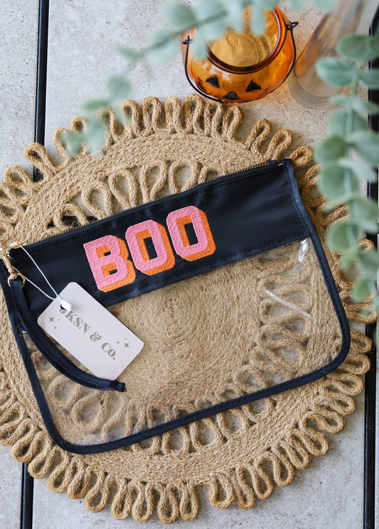 Embroidered Boo Clear Zipper Pouch