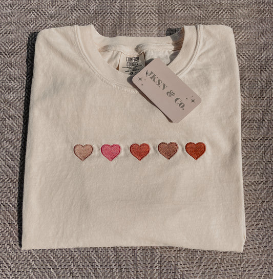 Dainty Ombré Hearts Embroidered Tee --Comfort Colors Embroidered Tee, Gift for Her,  Embroidered Hearts Tee, Valentine's Day Gift, Dainty Embroidered Hearts