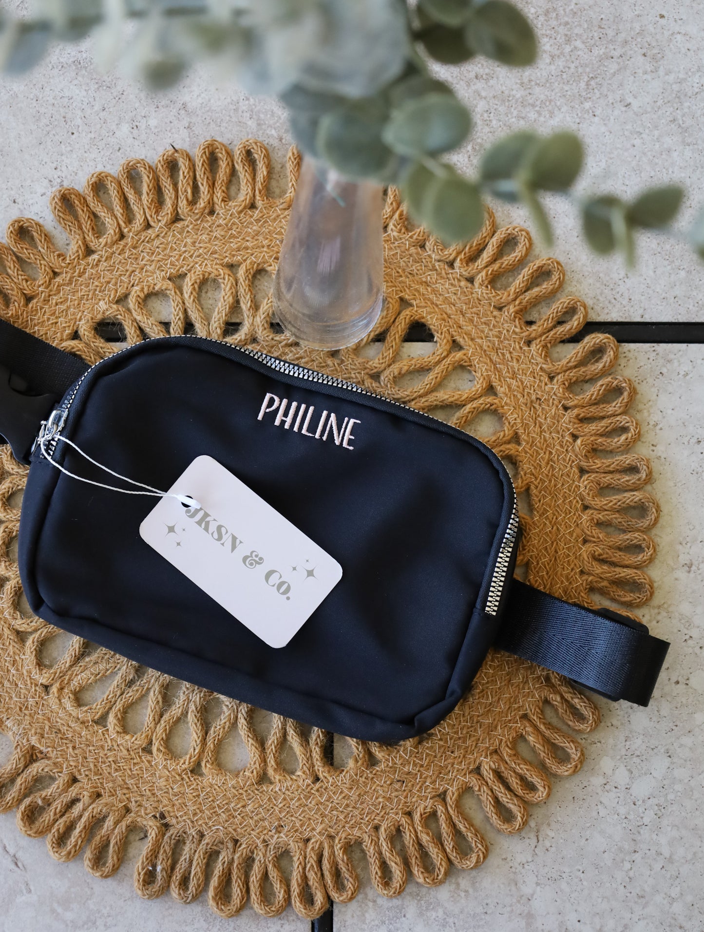 The Khloe | Black Embroidered  Belt Bag