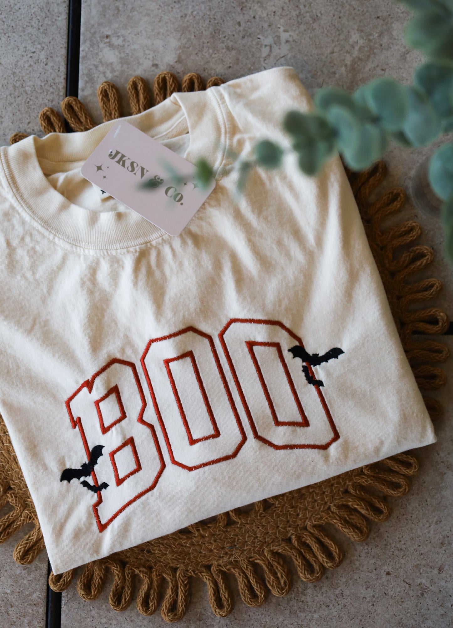 Boo Varsity Embroidered Tee -- Comfort Colors Tee