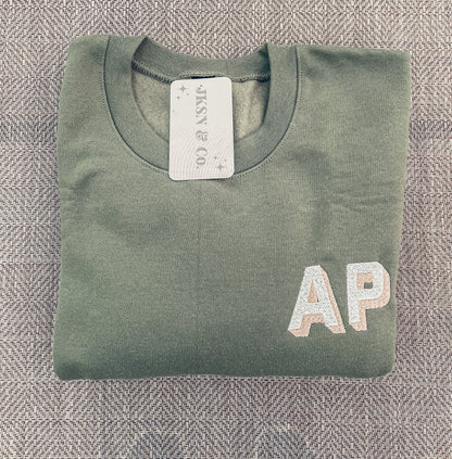 Shadow Block Initial Embroidered Crewneck --Monogram Crewneck