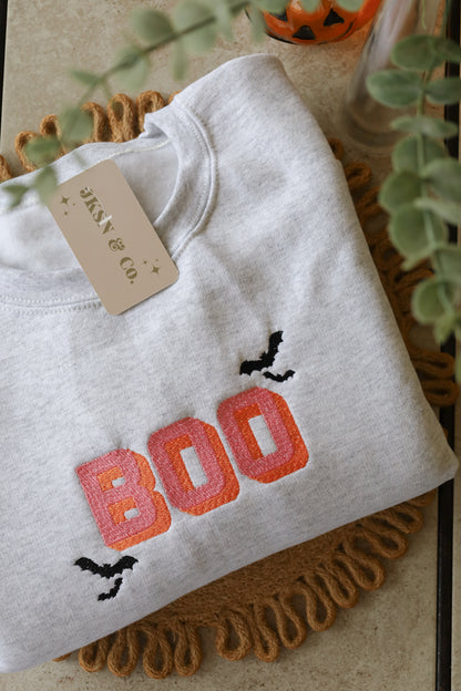 BOO Shadow Block Embroidered Sweatshirt, Halloween Sweatshirt