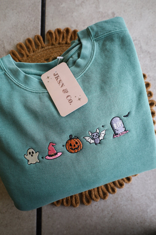 Halloween Mini Icons Embroidered Comfort Colors Sweatshirt