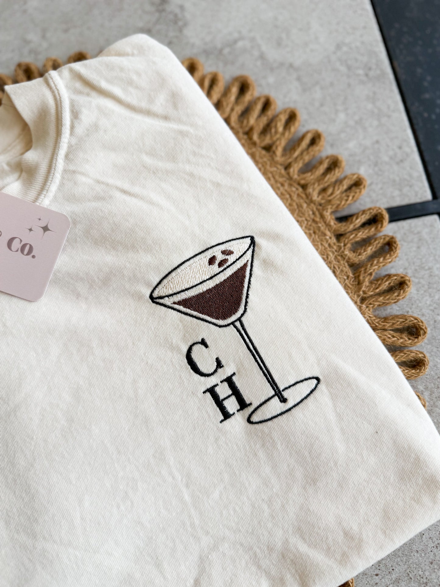 Embroidered Espresso Martini Monogram Comfort Colors Tee - Customizable