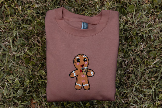 Pink Gingerbread Iced Coffee Embroidered Crewneck