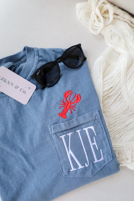 Lobster Monogram Embroidered Pocket Tee