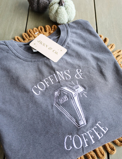 Coffins & Coffee Embroidered Tee