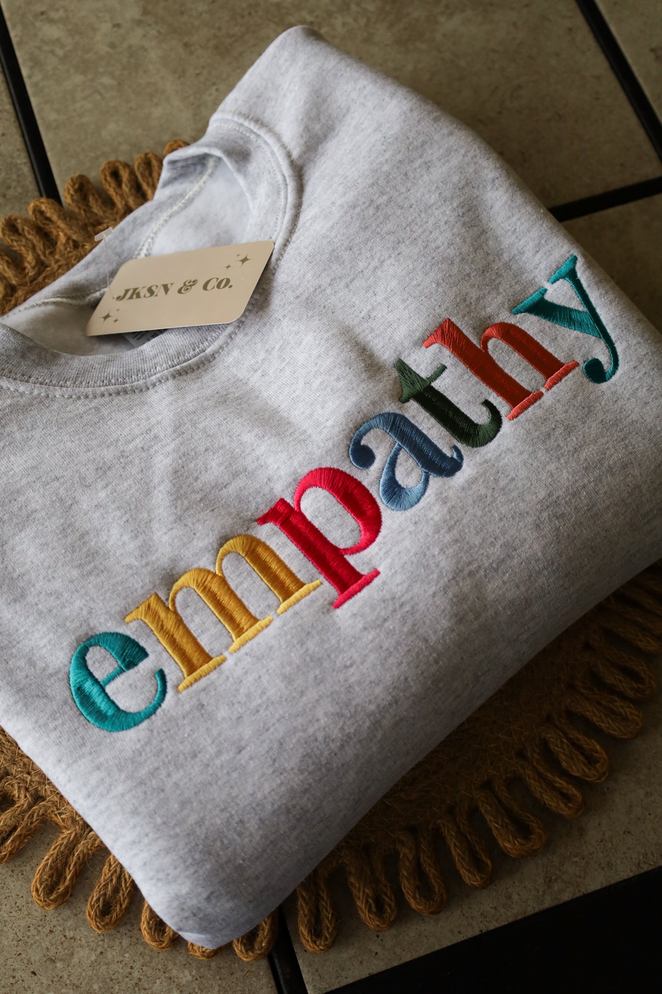 Multicolored Embroidered Empathy Sweatshirt, Customizable Embroidered Crewneck, Empathy