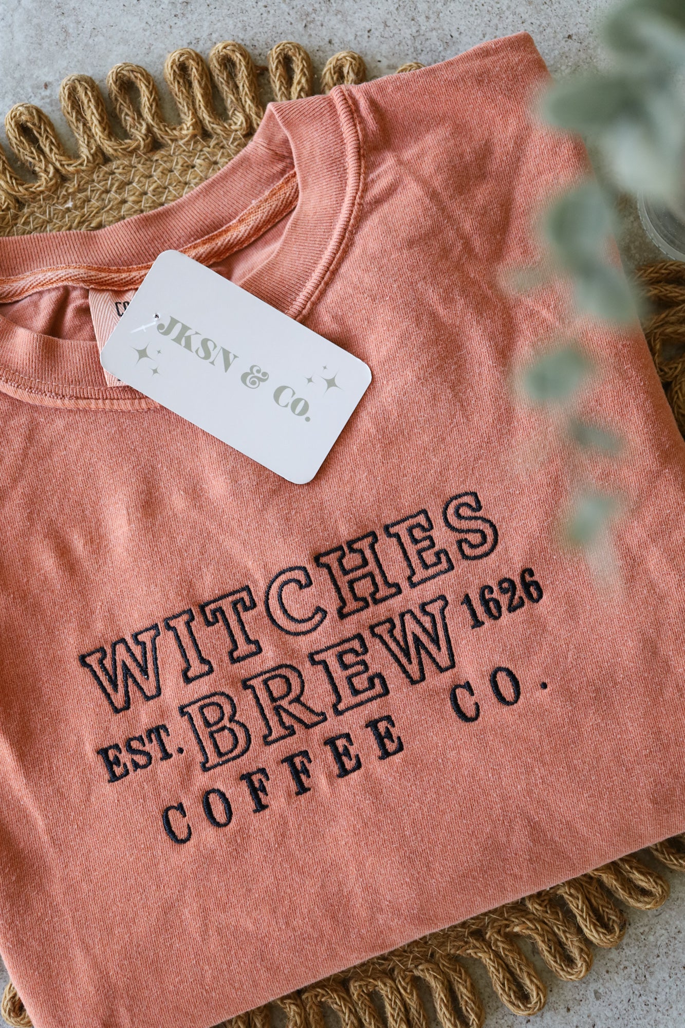 Witches Brew Coffee Co. Embroidered Tee — Comfort Colors Tee, Short Sleeve Tee, Halloween Tee