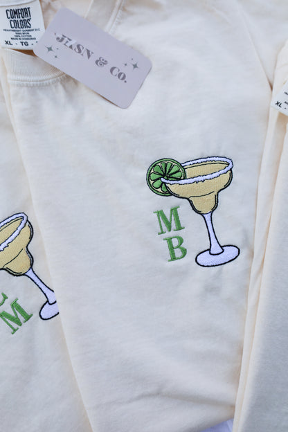 CUSTOMIZABLE Embroidered Margarita Monogram Comfort Colors Tee -- Summer Tee