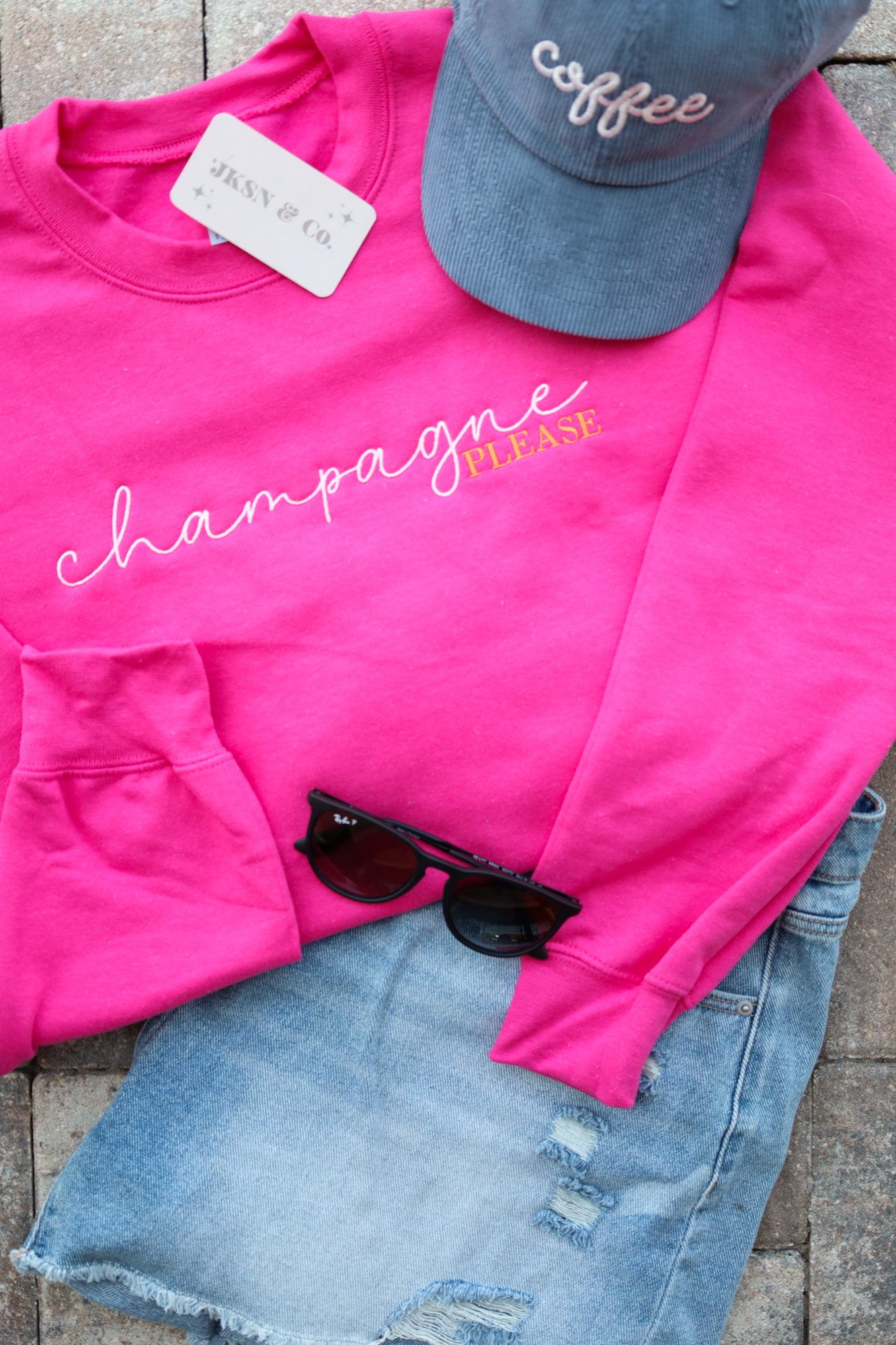 Embroidered Champagne Please Sweatshirt, Brunch Crewneck