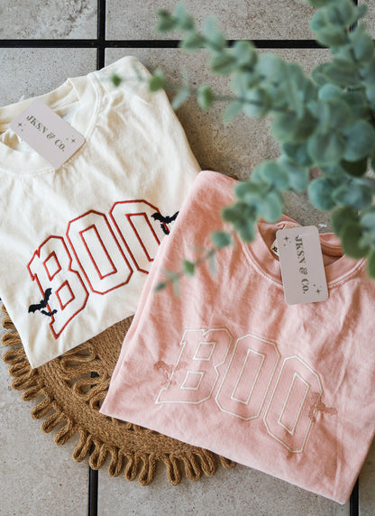 Boo Varsity Embroidered Tee -- Comfort Colors Tee