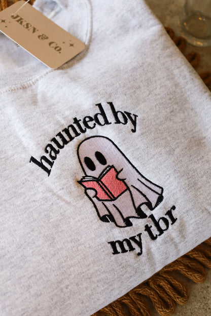 Haunted by My TBR Embroidered Crewneck