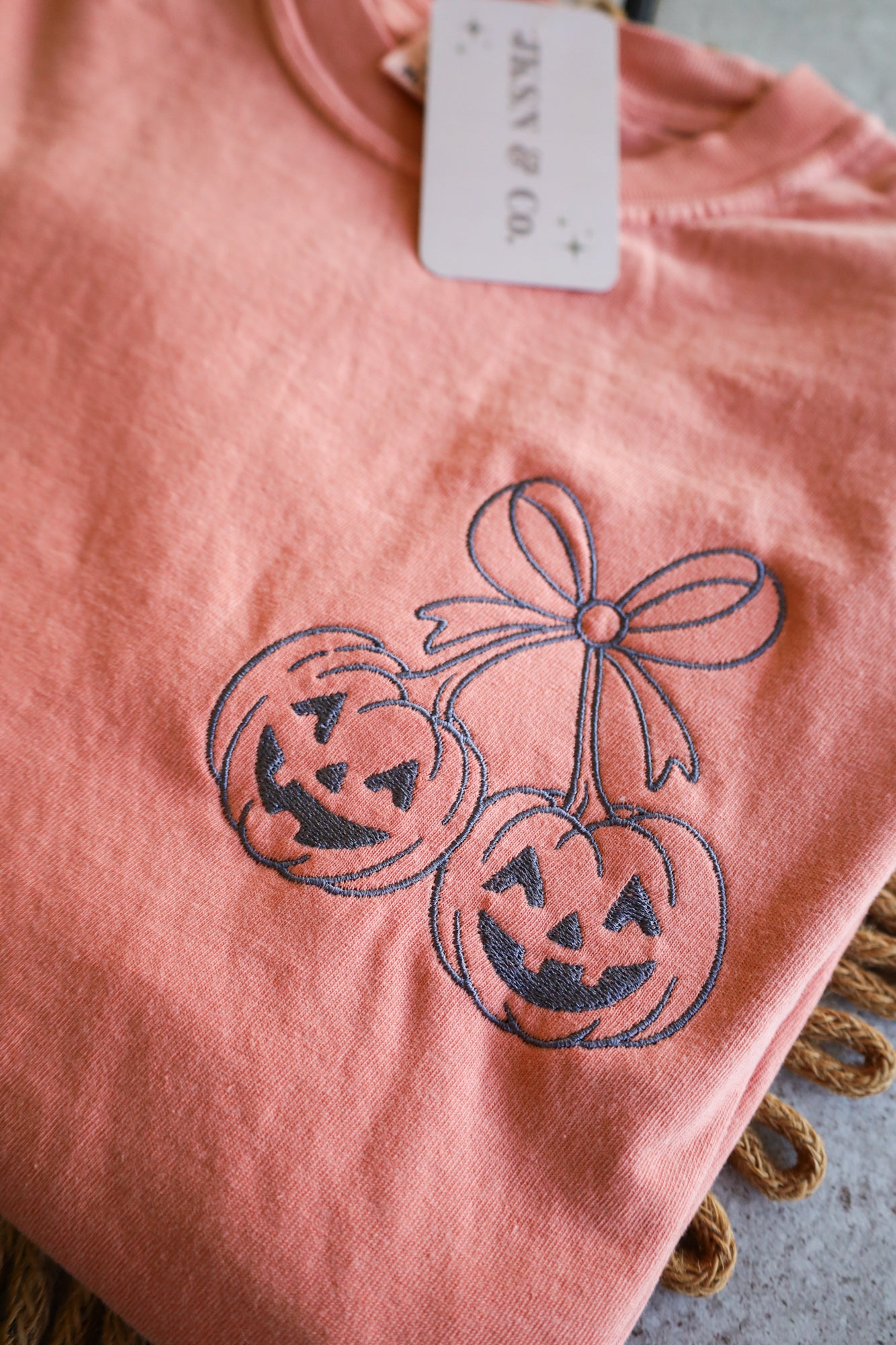 Pumpkin Cherries Embroidered Comfort Colors Tee, Halloween Tee