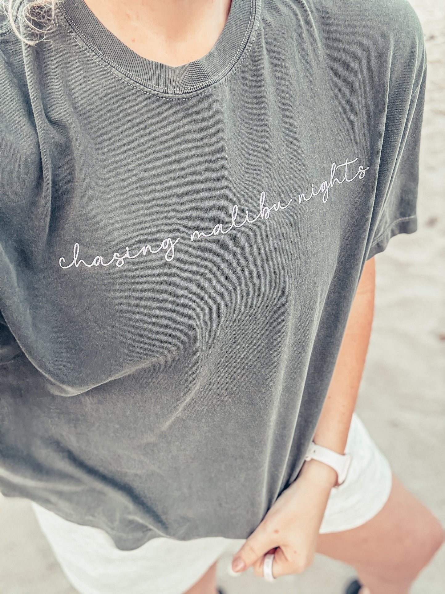 Chasing Malibu Nights Embroidered Tee